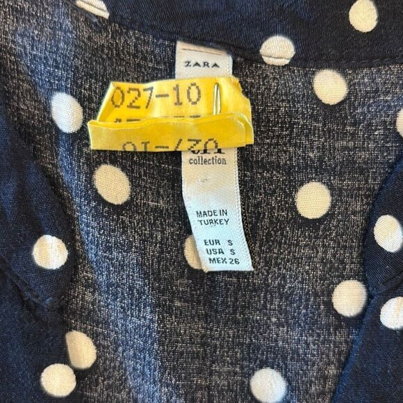 Zara blue white polka dot shirt top 3/4 sleeve Sz S button down - Picture 6 of 10